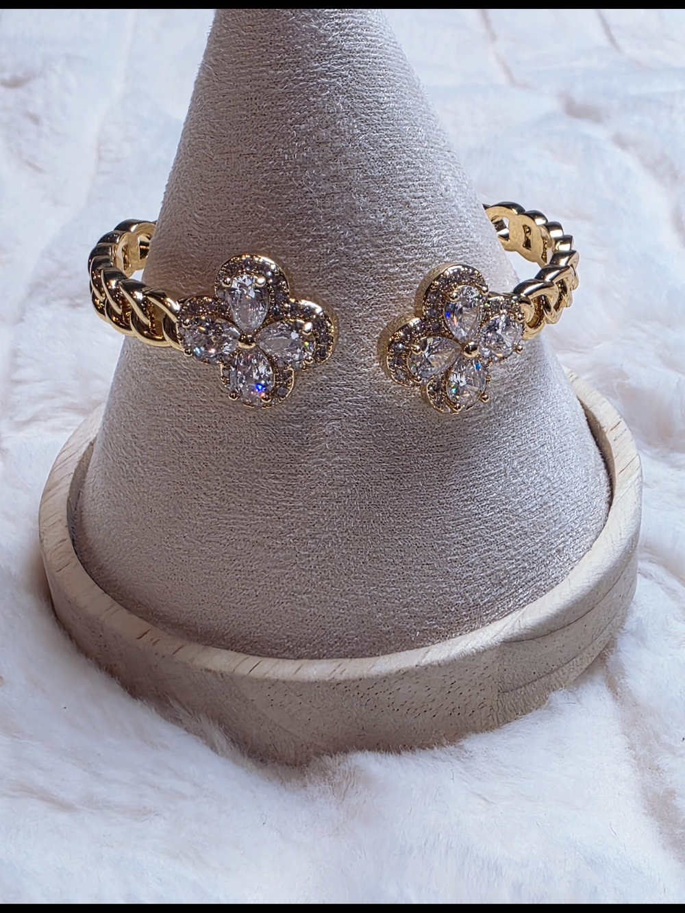 Gold Crystal Flower Open Cuff Bracelet - Women Jewelry